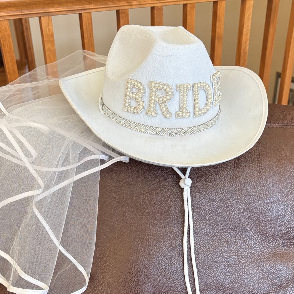 White Bride Cowboy Hat with Veil